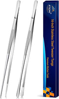 JETKONG 2 Pcs 16'' Tweezer Tongs, Extra Large Food Tweezers, Extra Long Kitchen Tweezers for Cooking Repairing and BBQ (16-Inch, Silver)