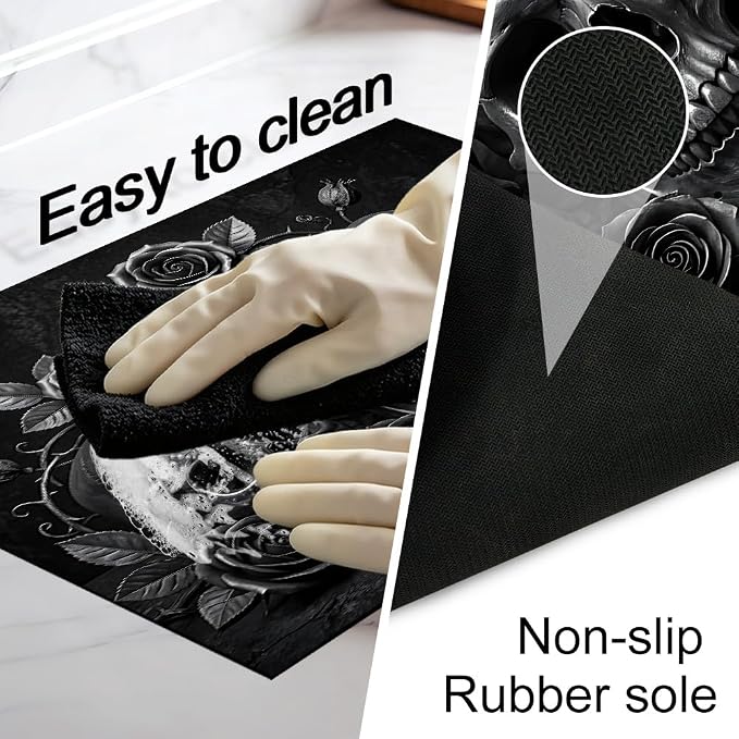 Gothic Skull Stove Top Cover for Electric Stove, 28x20 In Mat | Heat-resistant non-slip mat holds hot cookware; glass cooktop protector, dish drying; black rose halloween kitchen decor