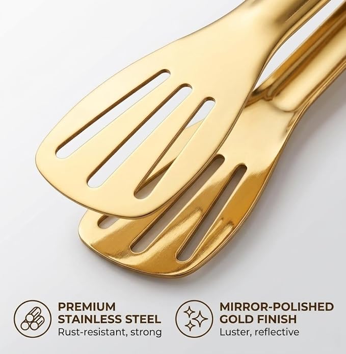 Gold Serving Tongs Kitchen Tongs,Buffet Tongs,JXHAPY Stainless Steel Gold Plated Food Tong Salad Tongs Serving Tong,small tongs 6 Pack (7 Inch)