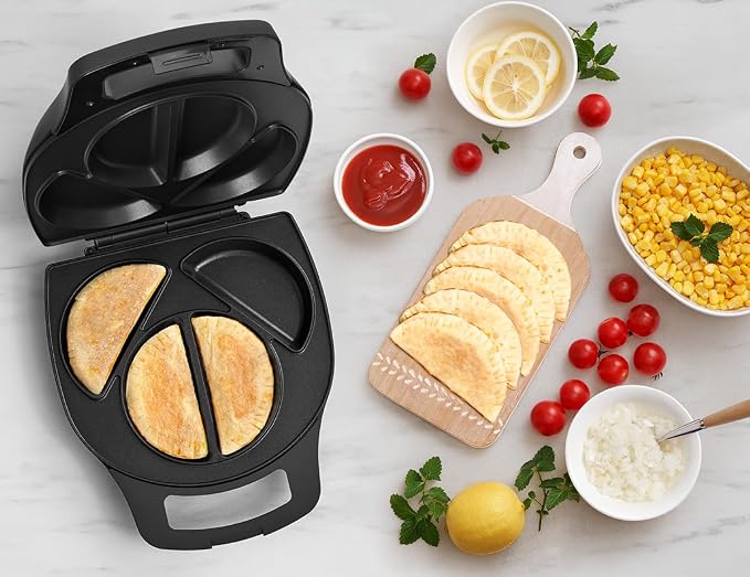 Holstein Housewares Stainless Steel 4 Section Omelet Maker, Non Stick Coating, Mess Free Cooking, Easy Cleaning, Indicator Lights, Upright Storage & Anti Slip Feet For Quick Meals. 4 Portions, Black