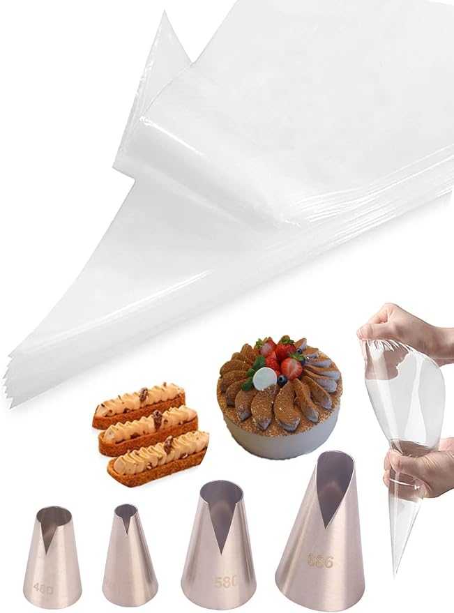 St. Honore Piping Tips with Bags, Large V Shape Tip for Cake Decorating