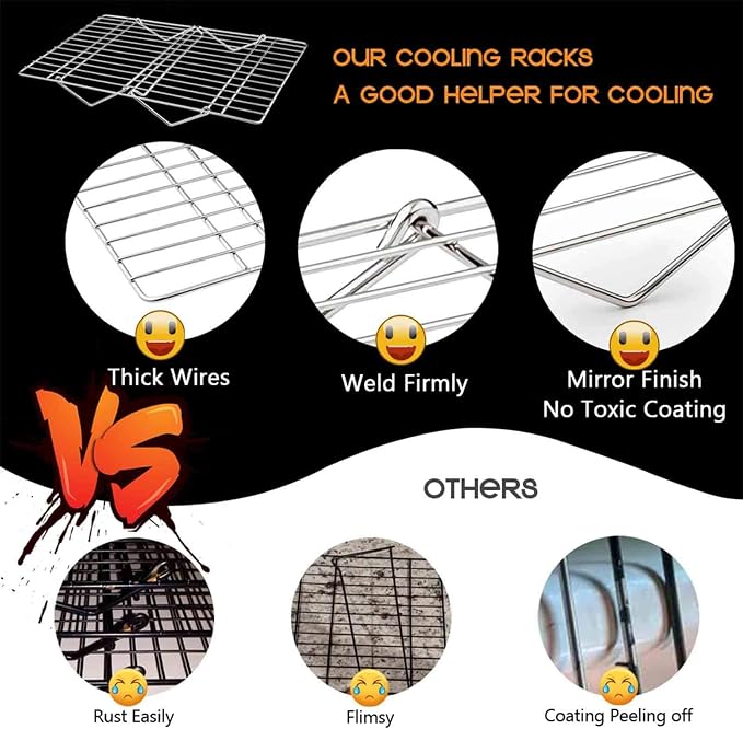 TeamFar Cooling Rack, 3 Tier 15" x 10" Stainless Steel Baking Roasting Rack | for Cookies Cake Pies Bread, Collapsible & Foldable, Healthy & Non Toxic, Oven & Dishwasher Safe