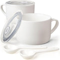 Soup Bowls with Handles & Spoons, 30oz Ceramic Ramen Bowl with Lid, Large Soup Mugs/Cups for Instant Noodle, Big Cereal Bowls for Oatmeal, Soup Containers with Lids, Set of 2, White