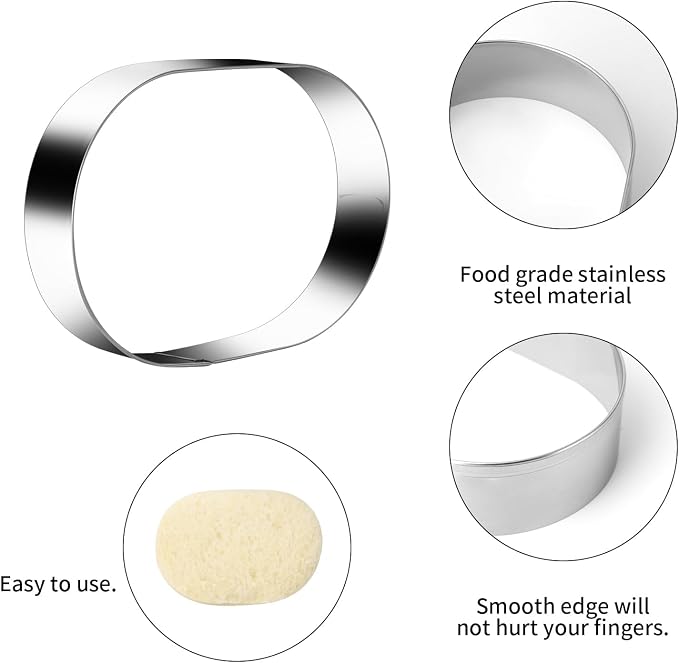 Pill Capsule Long Oval Cookie Cutters 4 Sizes- 5 Inch, 4 Inch, 3 Inch, 2 Inch Stainless Steel Geometric Frame Plaque Cookie Cutter Set Fondant Biscuit Molds - 1 Inch Depth