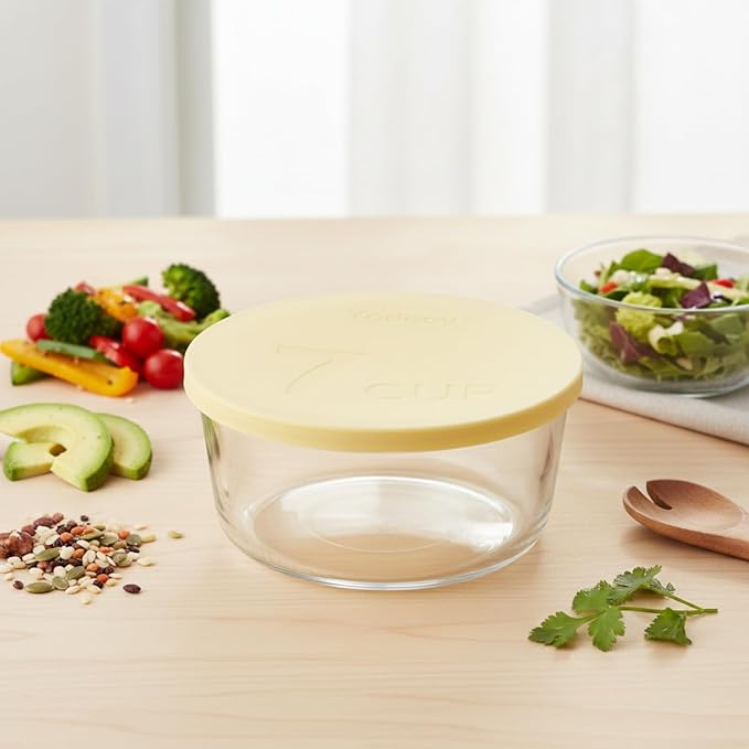 Yodecy Silicone Bowl Lids fit Pyrex Glass Bowls 7402-PC 7 Cup, fit Anchor Hocking Glass Bowls 7402-PC 7 Cup,Replacement Lids(2 Pack Pastel Yellow)