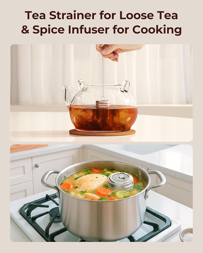 2 Pack Reinmoson Large Tea Infuser for Loose Tea & Spice Ball for Cooking | 2.1” x 2.9” Extra Fine Mesh Large Tea Strainers, 304 Stainless Steel Loose Leaf Tea Steeper for Black Tea, Rooibos, etc
