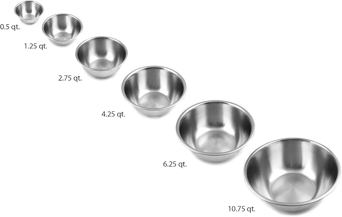 Fox Run 6-Piece Nesting Stainless Steel Polished Mixing Bowls Set | 0.5, 1.25, 2.75, 4.25, 6.25 and 10.75 Quart Mixing Bowl Set | Nesting Bowls For Easy Storage | Durable Stainless Steel Bowls