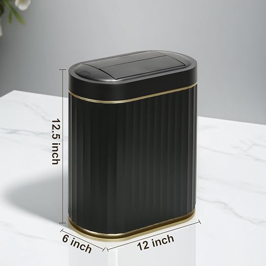 SYNCVIBE Bathroom Sensor Trash Can, 2 Gallon, Butterfly Lid, Black Gold | Automatic Garbage Can, IPX5 Waterproof Slim Trash Bin, Under-Counter Wastebasket for Kitchen, Living Room and Bathroom