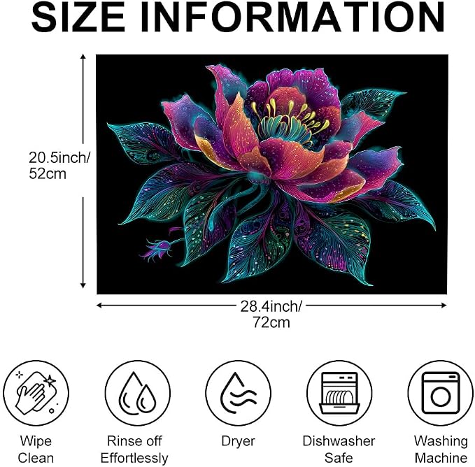 Boho Floral Stove Top Cover 28x20 Inch Glass Stove Cover | Heat Resistant Cooktop Protector Mat with Non-Slip Backing, Scratch Protection and Countertop Drying Mat.