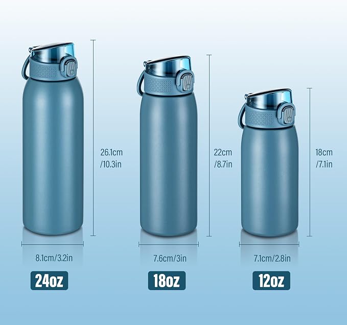 Insulated Water Bottle 12 oz with Dustproof Lid, Carry Handle & Tea Infuser, BPA-Free & Leakproof, Stainless Steel Water Bottles Ideal for Fitness, Hiking, Office & Outdoor Use （Navy Blue ）