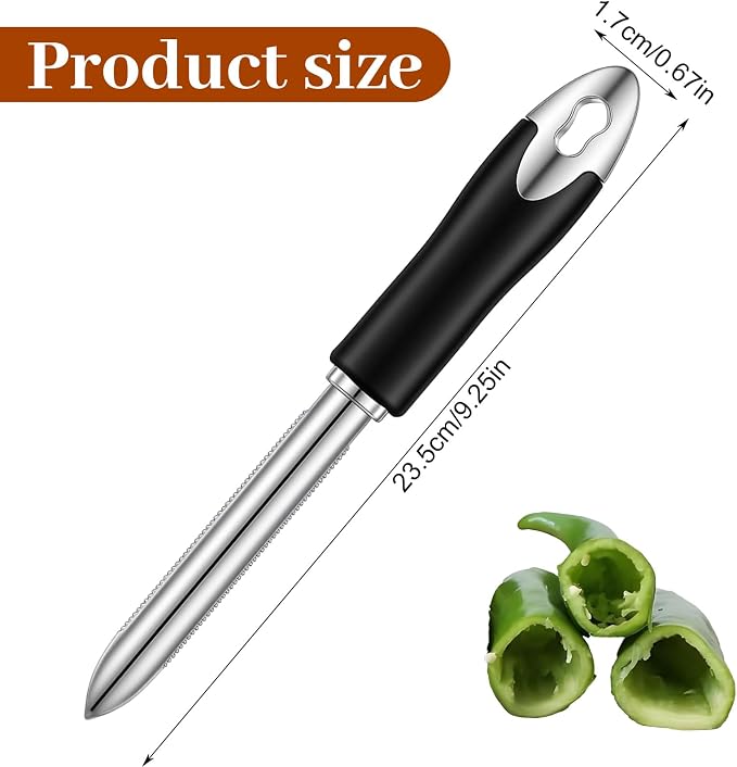 Molain Stainless Steel Jalapeno Pepper Corer, Zucchini Cucumber Remover Tool Vegetable Fruit Seed Corer with Serrated Edge