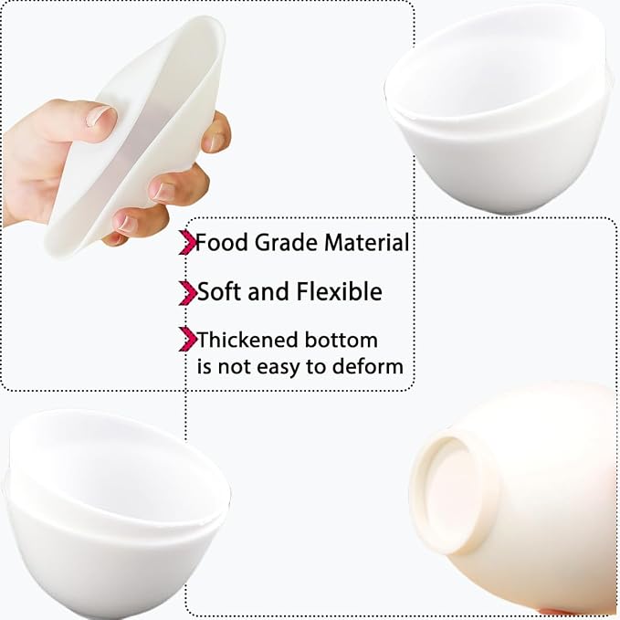 Small Silicone Face Mask Mixing Bowls, White 6 Pack, for Facials | Microwave and freezer safe, non-stick flexible design, 3.3-inch size, rinse cleanup, esthetician prep, clay blends and lotion