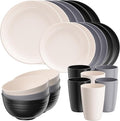 Quatish 24 Pcs Unbreakable Plates and Bowls, Plastic Dinnerware Sets for 6, Reusable Dish Set for Camping, Dishwasher Microwave Safe, Outdoor Kitchen and Apartment Dinning RV Essentials, Grey