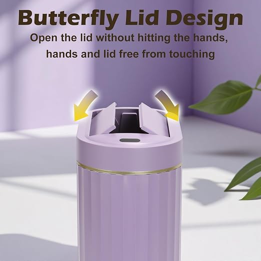 SYNCVIBE Bathroom Sensor Trash Can, 2 Gallon, Butterfly Lid, Purple | Automatic Garbage Can, IPX5 Waterproof Trash Bin, Under-Counter Wastebasket for Bedroom and Living Room