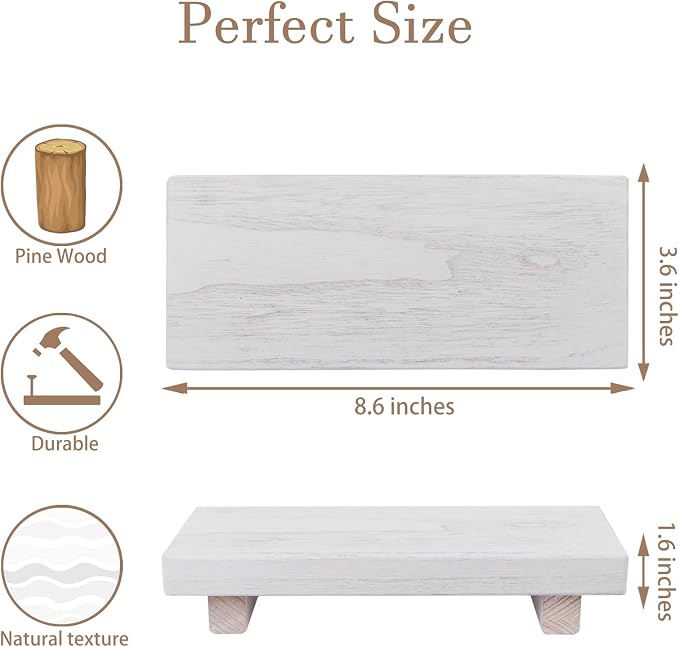 Wood Bathroom Tray Farmhouse Decor Kitchen Soap Holder, 8.7" X 3.6" White | Waterproof, Lightweight, Easy Clean, Small Wooden Riser Pedestal Stand Accessories for Office Desk, Vanity, Counter, Sink