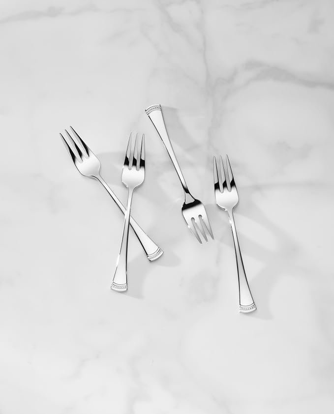 Lenox Portola Cocktail Forks Silverware Set for 4, Flatware | 18/10 stainless steel, mirror finish | set for 4 | appetizer and cocktail party flatware gift, gift for women