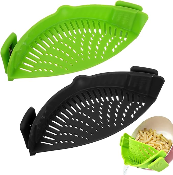 YEVIOR Clip on Strainer for Pots Pan Pasta,Silicone Food Pan Strainer | 2 Pack Food-grade BPA-free,Kitchen Food Strainer for Spaghetti, Pasta,Vegetable Fruits Fits All Bowls and Pots