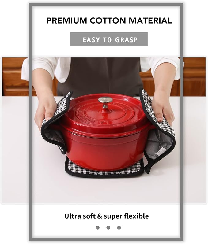 Joyhalo 4 Pack Pot Holders for Kitchen Clearance | Cotton Oven Holder with Great Heat Resistance, Potholders Sets for Kitchen, Countertops and Hot Pots, Black Buffalo Plaid