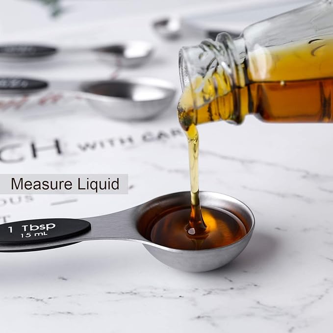 Magnetic Measuring Spoons Set Stainless Steel Stackable Measuring Spoons | Dual Sided Nesting Teaspoons Tablespoons Set of 8 for Measuring Dry and Liquid Ingredients