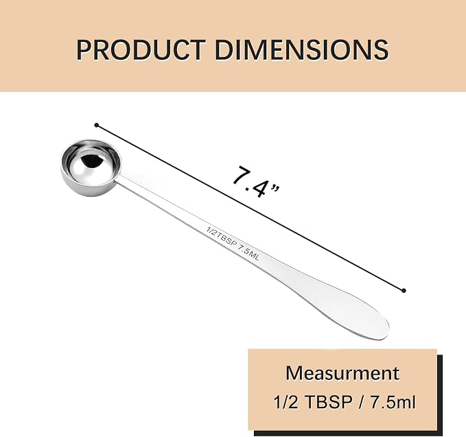1PCS 1/2Tablespoon(1/2tbsp, 7.5ml) Extra-long Handle Measuring Spoon | 18/8(304) Stainless Steel, Food-Grade, High Precision, Durable, ‌Rust-Free, Dishwasher-Safe, Easy-Read Marking