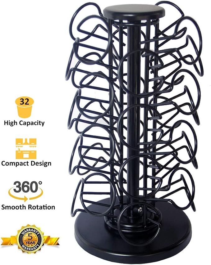 BLACKSMITH FAMILY Capacity of 32 Pods K Cup Holders,K Cup Holder, K Cups Holder,K Cup Carousel, Coffee Pods Holder Storage Organizer Stand,No Assembly Required,Black