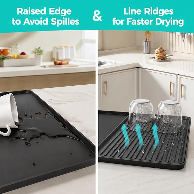 2-in-1 Coffee Mat & Dish Drying Mat Coffee Bar Mats for Countertop [Clean & Organized] Coffee Matt for Counter Silicone Coffee Tray Espresso Mat Coffee Station Mat Espresso Coffee Maker Machine Mat