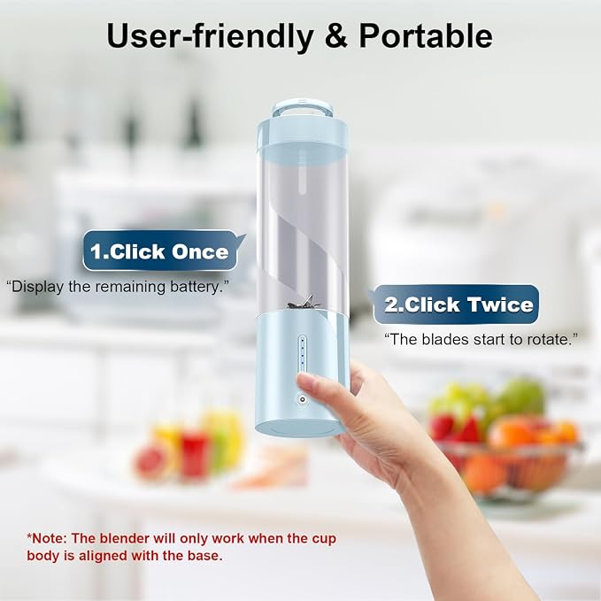 Portable Blender Personal Juicer for Shakes Smoothies with Hidden Handle | 16 Oz Electric Protein Shaker Bottle, USB-C Rechargeable, Mini Small Cordless Blender Cup for Kitchen Travel Gym