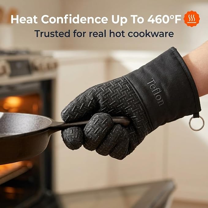 Xlnt Extra Long Oven Mitts (Black) | Teflon EcoElite Water Repellent | Heat Resistant for Oven Cooking, Grill & BBQ | Non Slip Gloves with Teflon EcoElite Finish, Cotton Lining & Hanging Loop