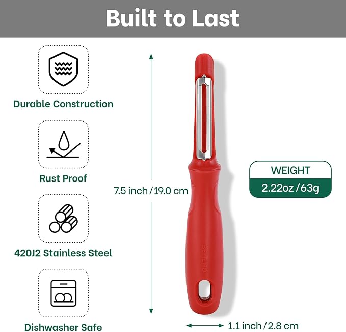 Beneno Swivel Vegetable Peeler, Smooth Peeling Potato Peeler (2, Red) | Razor-Sharp Stainless Steel Blade, Ergonomic Non-Slip Grip, Built-In Potato Eye Remover, Durable Design for Fruits & Veggies
