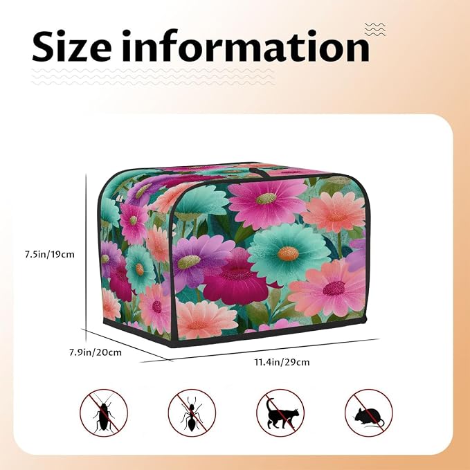 2 Slice Toaster Cover Flower Floral Colorful Toaster Covers Two Slice Wide Slot Waterproof and Dustproof Covers for Wide Slot Toasters and Small Appliances Kitchen Decor Gifts