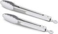 2 Pack Silicone Kitchen Tongs – 9" & 12" Set, Heat Resistant up to 500°F, Non‑Stick Cookware Safe, Wavy Silicone Tips, BPA Free, Locking Clip & Hanging Loop, Light Grey