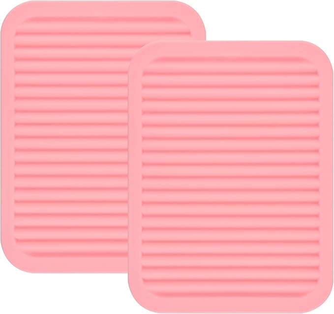 Pink Silicone Trivets Mats for Hot Dishes and Hot Pots, Hot Pads for Countertops, Tables, Pot Holders, Spoon Rest Small Drying Mats Set of 2