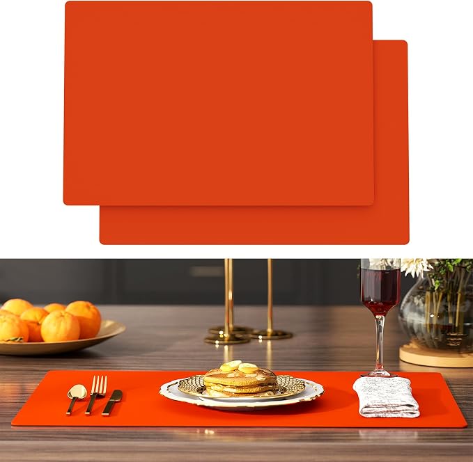 2-Pack Silicone Counter Mats 24”x16”, Orange | 1.5mm thick silicone counter protector, heat resistant & non-slip. Works for air fryer, hot pots, pans and coffee maker.