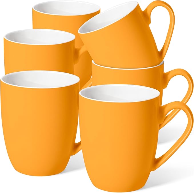 Urbanstrive 16 oz Large Coffee Mugs Set of 6 Ceramic Coffee Mug White Coffee Cups Tea Cups Idea Gift for Women Men House Warming Gifts New Home Office, Orange 6 Pack