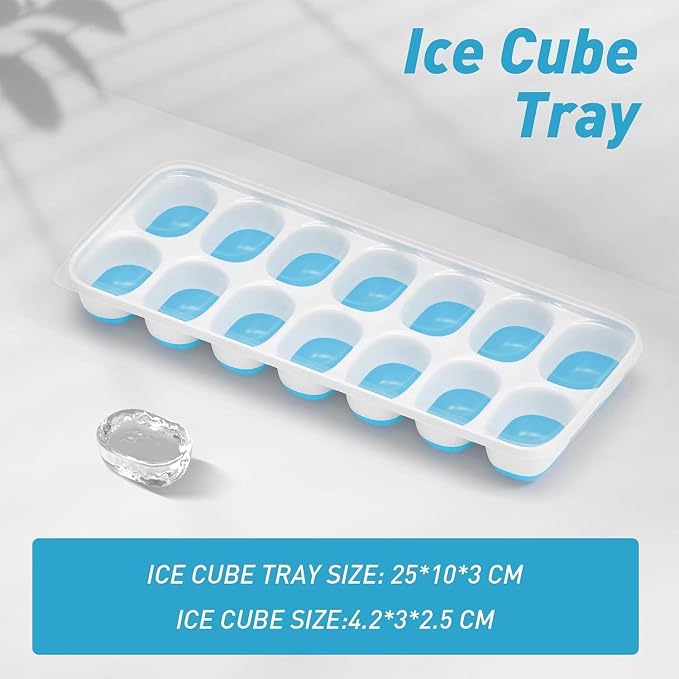 ChefAide Ice Cube Tray with Lid, 4 Packs 56 Cubes Durable Stackable Ice Cube Trays for Freezer with Removable Lids, Easy-Release Plastic & Silicone Ice Tray for Cocktail, Coffee