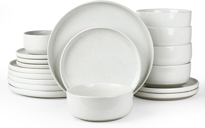 Famiware Milkyway 18-Piece Stoneware Dinnerware Set, White | Plates and Bowls for 6, Dishes Set for Everyday & Formal Use, Microwave & Dishwasher Safe, Chip & Scratch Resistant