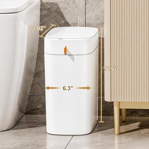 MUEE 3.5 Gal Automatic Bagging Bathroom Trash Can, Motion Sensor, White | Slim rechargeable design for bedrooms, offices and compact spaces; Type-C charging, liner suction and one-touch bag gathering