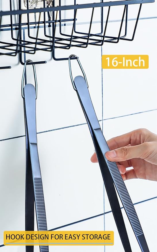 JETKONG 2 Pcs 16-Inch Heavy Duty Cooking Tweezers Extra Long Stainless Steel Kitchen Tweezers Large Plating Tongs (Navy Blue)