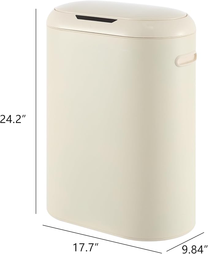 happimess 13.2 Gal Oval Motion Sensor Trash Can, Limestone Beige | Oval, Motion Sensor, Touch Mode, Soft Close Lid, Powder Coated Iron, 17.7" W x 9.84" D x 24.2" H