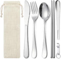 6 Pcs Portable Utensils Set Case Stainless Steel Travel Cutlery Flatware | Portable Cutlery Set, Fork Knife Spoon Chopsticks Silverware for Lunch Box Travel Camping Picnic, Dishwasher Safe Easy Clean