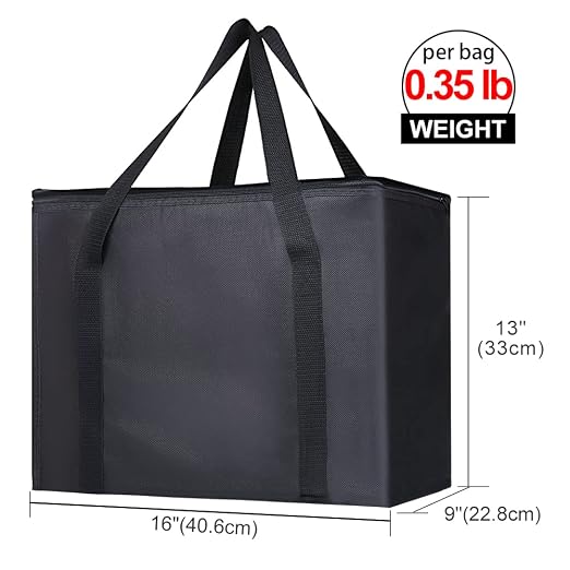 Bodaon 5-Pack Insulated Reusable Grocery Shopping Bag, X-Large Frozen Food Cold, Cooler Bags, Insulated Pizza Delivery Bag, Black