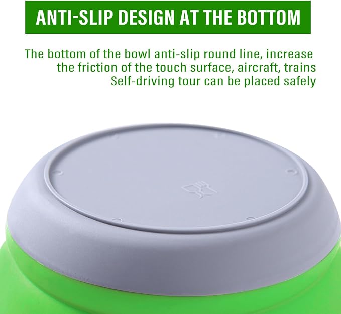 Collapsible Bowls, 3pcs Food Grade Silicone Camping Bowl Salad Bowl with lids, Portable Expandable Lunch Box Food Storage Container for Camping Travel and Picnic,Green