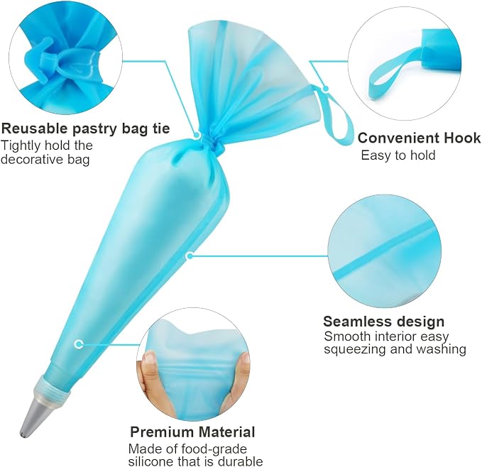 122Pcs Piping Bags and Tips Set, 100pcs 12 Inch Disposable Piping Bags, 16 Inch Reusable Icing Pastry Bags, Anti Burst Frosting Bags, Cake Decorating Bags Kit Supplies for Baking Cupcake Cookies Tools