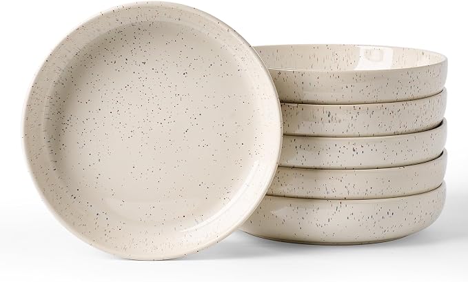 famiware Milkyway 33 oz Pasta Bowls Set of 6, Creamy White | Double Reactive Glaze, Scratch-Resistant Stoneware Salad Bowls, Stackable, Dishwasher & Microwave Safe, Lead-Free