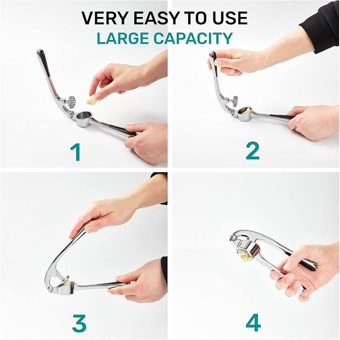 HiramWare Garlic Press, Premium Rust Proof Kitchen Garlic Mincer Crusher Squeezer with Ergonomic handle, Ginger Crusher with Good Grip, Easy to Clean, Dishwasher Safe
