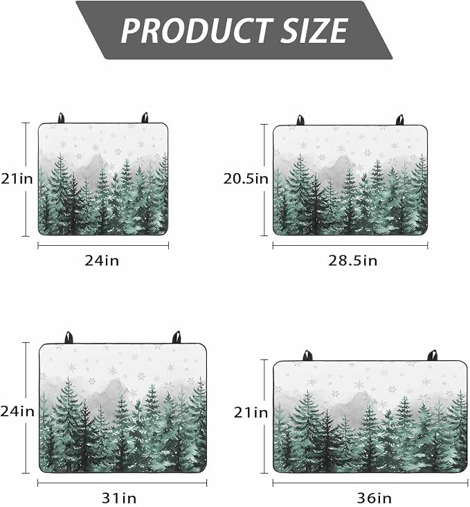 Stove Top Covers for Electric Stove 31x24 Inches, Forest Christmas Tree HeatResistant Glass Cooktop Protector, Green Xmas Snowflake Misty Winter Ceramic Stovetop Countertop Covers Mat, Oven Cover