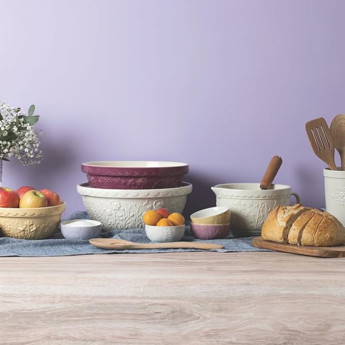 Mason Cash In the Meadow S30 Mixing Bowl, 1.15 Quart Mixing Bowl, Embossed Floral Daffodil Design, Durable Ceramic Bowl for Baking Bread Dough, Cake Batter, Cookies & Kitchen Serving Bowl