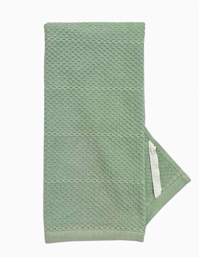 Sage Green Kitchen Hand Dish Towels, Set of 3, 100% Cotton, 18" x 28" | Terry Loop Textured, Soft & Absorbent Cleaning Cloth, Quick Dry, Multipurpose for Everyday Use