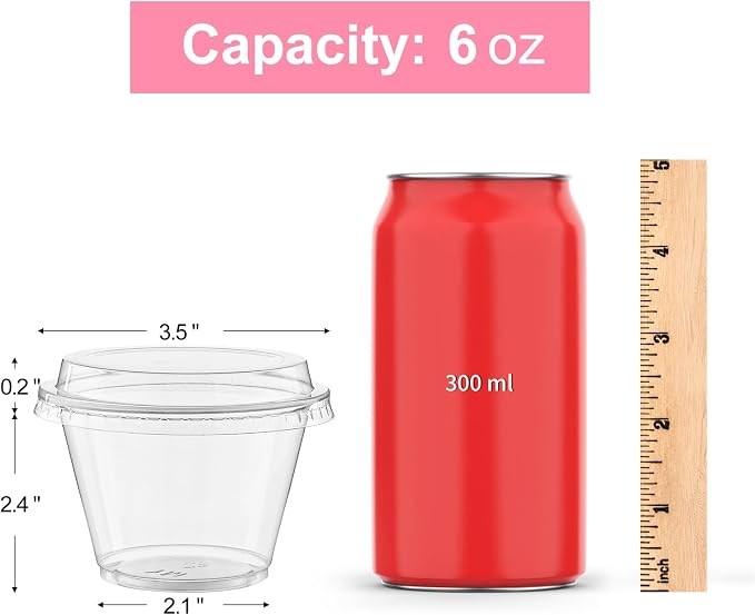 6 oz Plastic Dessert Cups with Lids, 100 Pack | Small Clear Parfait Cups, Mini Plastic Cups with Lids, for Cakes, Puddings, Fruits, Ice Creams, Dessert Shot Glasses, Bulk