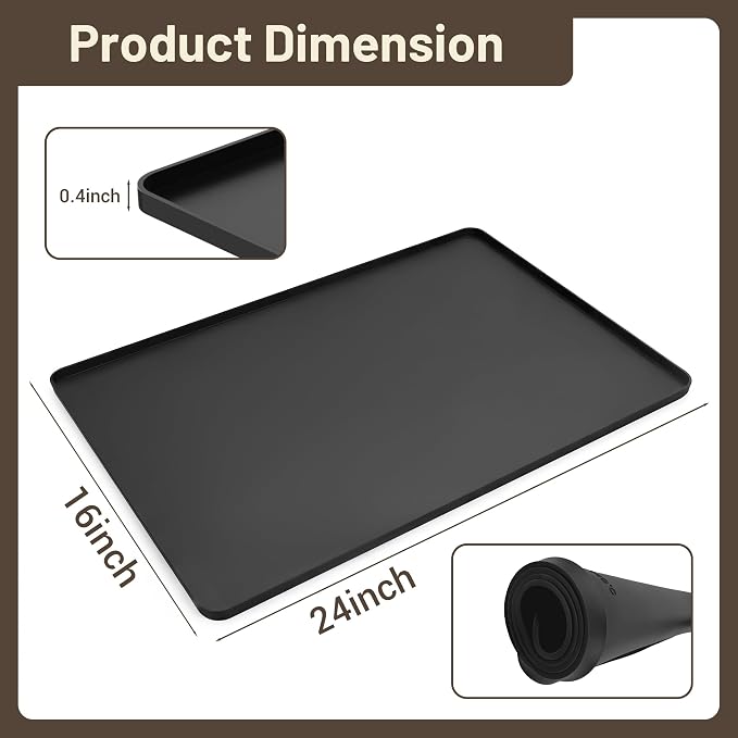 ZJWZLG Silicone Coffee Mat for Countertop, 24x16 inch - Heat Resistant Espresso Machine Mat with Raised Edge, Non-Slip Waterproof Station Pad, Compact Coffee Bar & Kitchen Accessories - Black